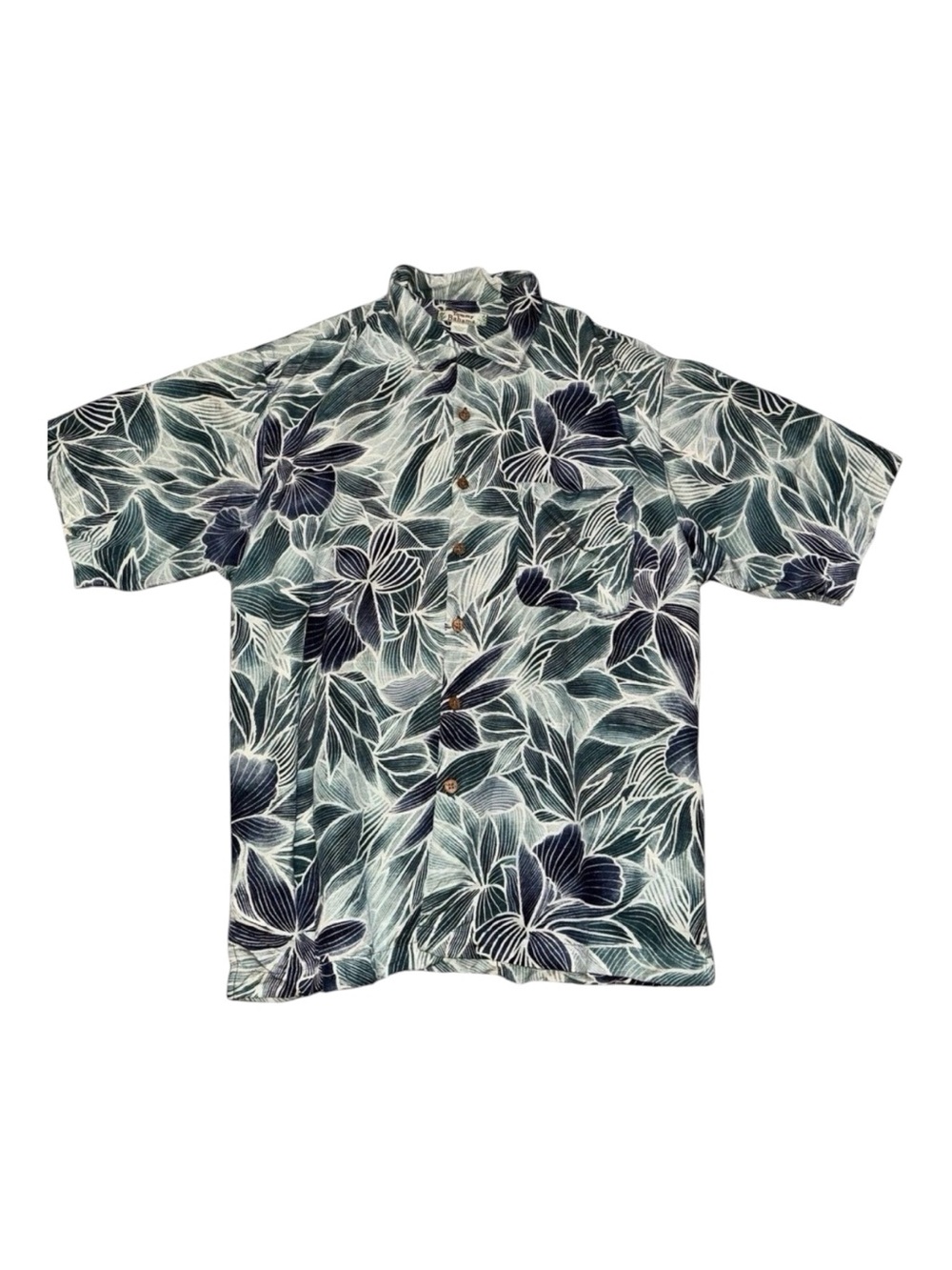 Tommy Bahama‎ Men's L Hawaiian Shirt Silk Tropical Palm Print Bamboo Button